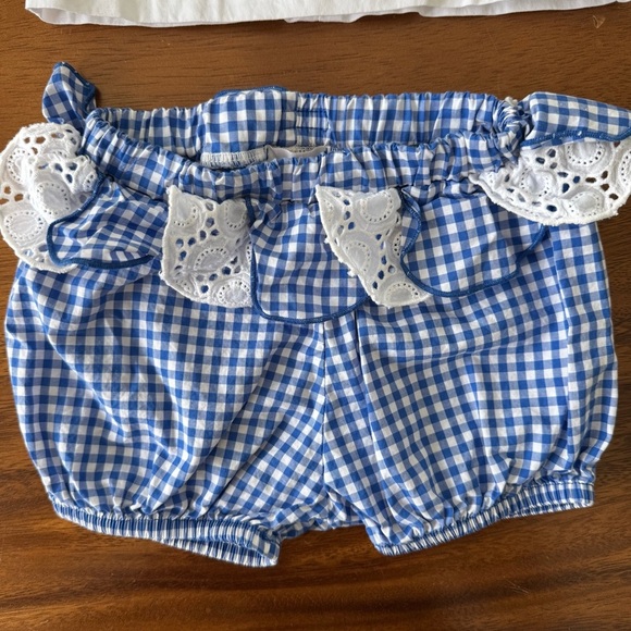 Nanán White Top and Blue Plaid Shorts Cotton Baby Outfit Size 6M - Picture 4 of 6